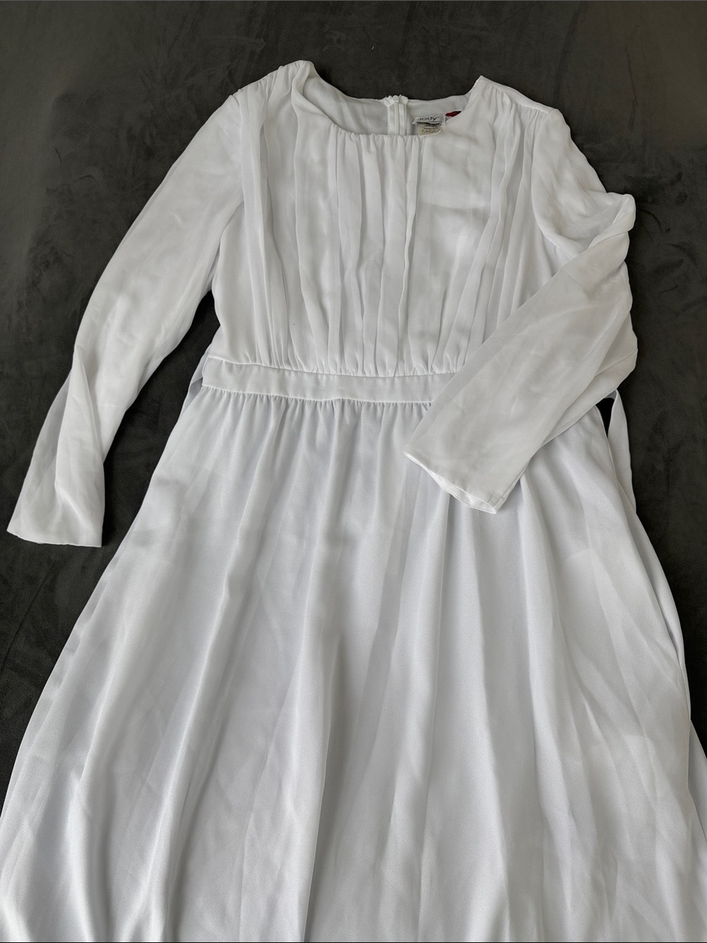 Girls White Long-Sleeve Chiffon Dress